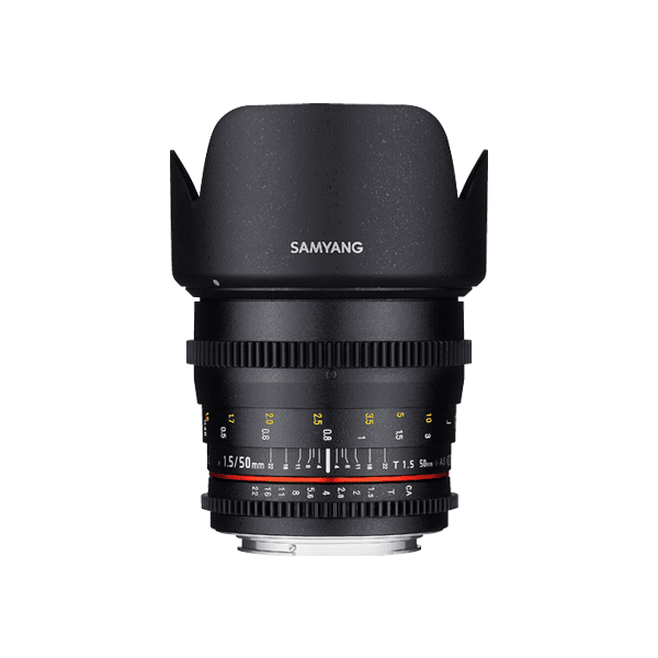 a black camera lens with a white background